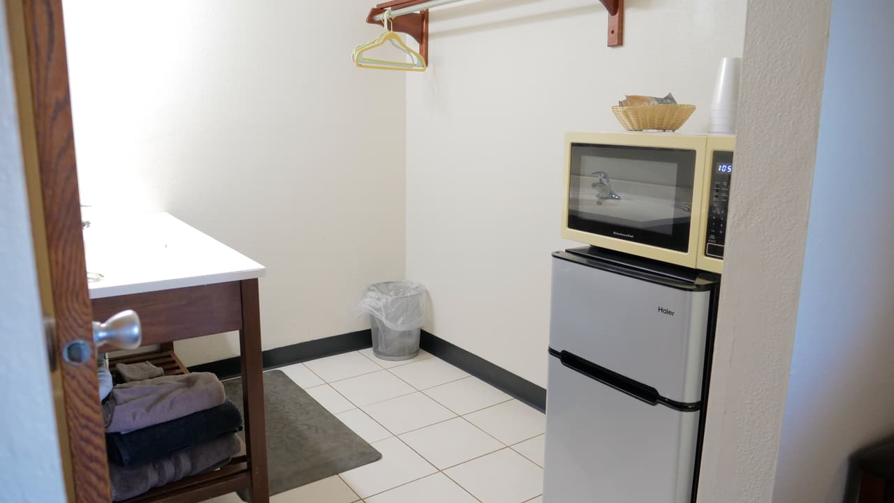 Guest room mini-fridge and microwave