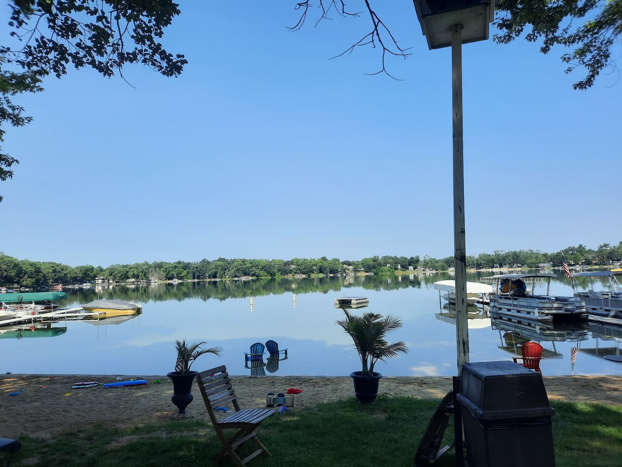 Blue summer morning on Lily Lake from the beach