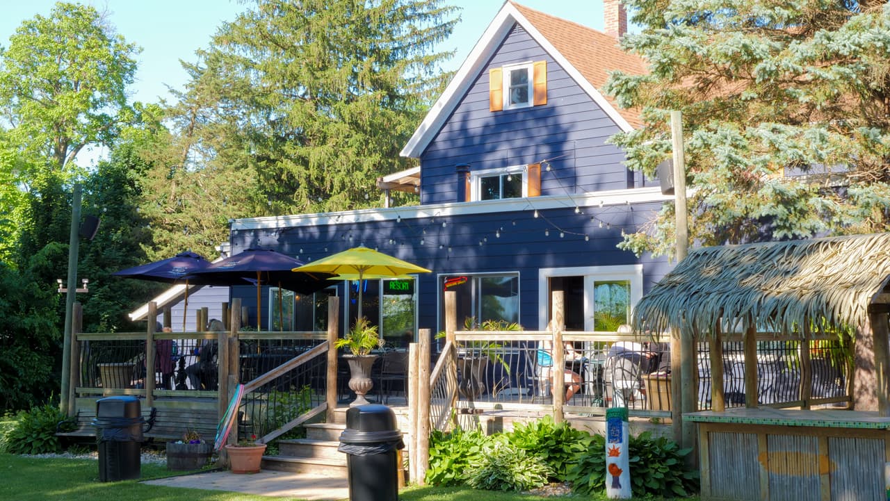 Lily Lake Resort main building and deck from the lawn