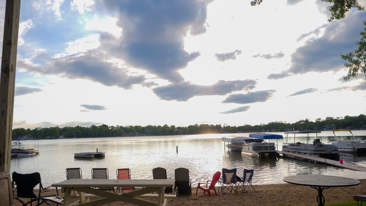 Evening clouds over Lily Lake seen from the resort beach